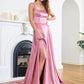 Women'S High Split A-Line Satin Fashion Designer Prom Dresses (Long)