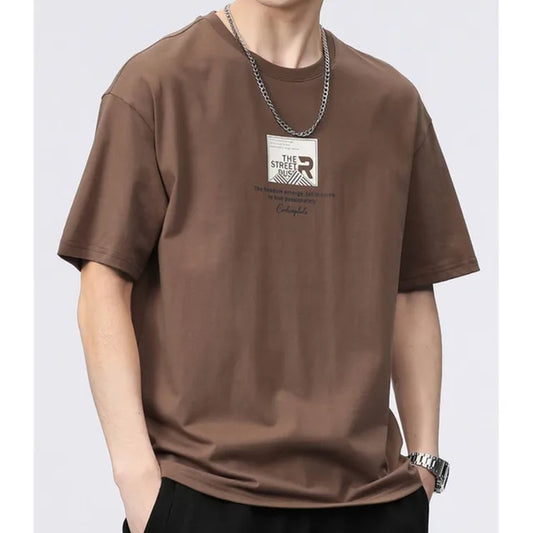 Men'S Clothing Short Sleeve Generous Printing Simplicity Handsome round Neck Pullovers Loose Solid Color Fashion Casual T-Shirts