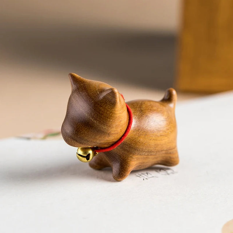 Mini Natural Wood Cat Dog Miniatures Hand-Carved Wooden Puppy Kitty Figures Room Decor Home Decoration Accessories Free Shipping