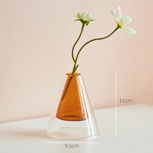 Double Wall Glass Vase Art Decorations Flower Plant Container Vase Home Decor Accessories Desktop Crafts Terrarium Decoration