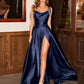 Women'S High Split A-Line Satin Fashion Designer Prom Dresses (Long)