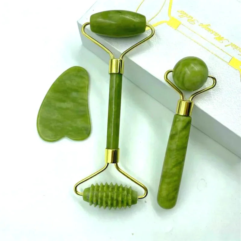 Natural Jade Massage Roller Guasha Board SPA Scraper Stone Facial Anti-Wrinkle Treatment Body Massager Health Care Tools