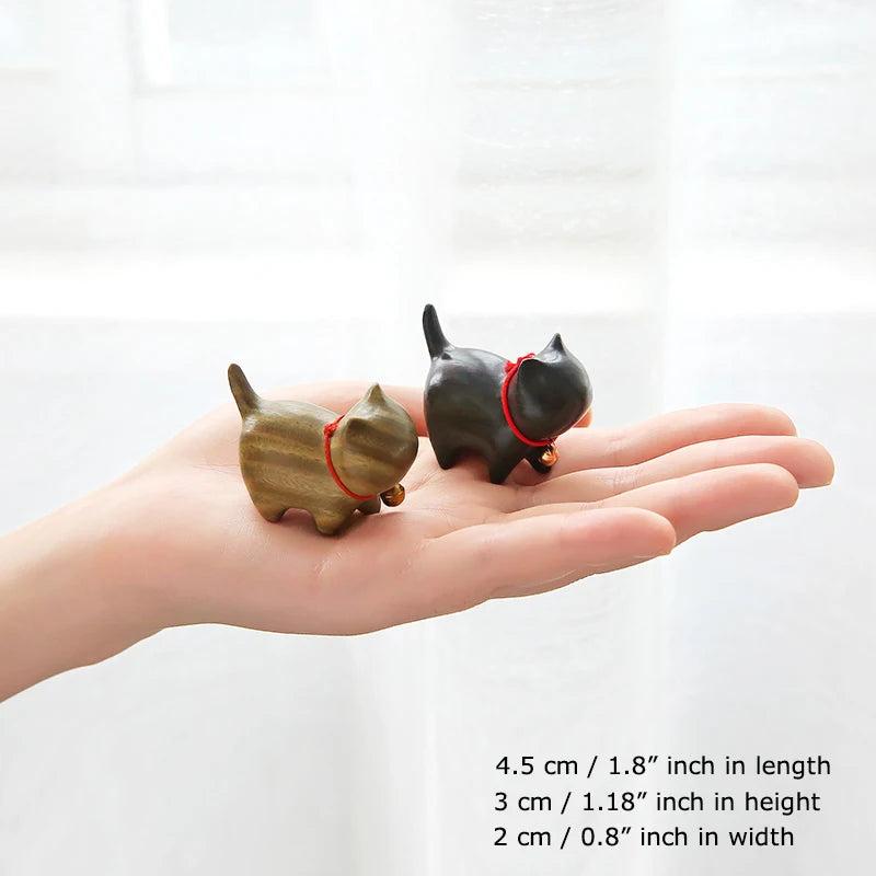 Mini Natural Wood Cat Dog Miniatures Hand-Carved Wooden Puppy Kitty Figures Room Decor Home Decoration Accessories Free Shipping