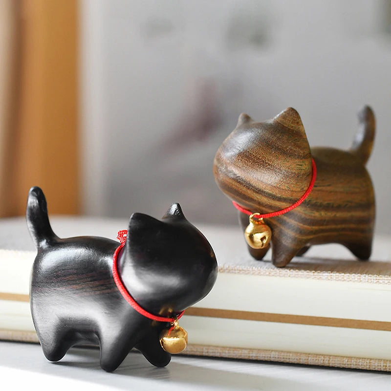 Mini Natural Wood Cat Dog Miniatures Hand-Carved Wooden Puppy Kitty Figures Room Decor Home Decoration Accessories Free Shipping