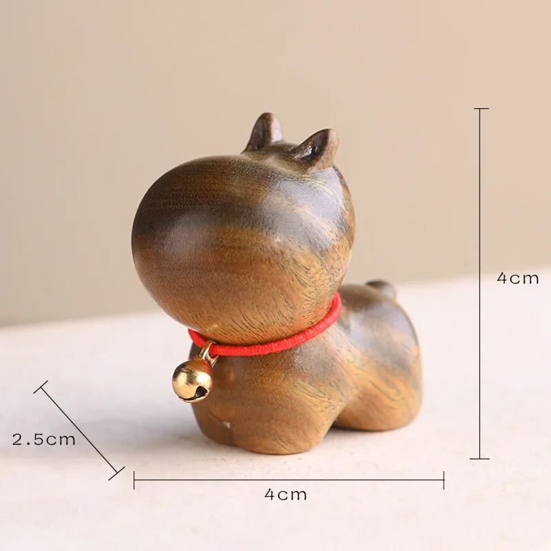 Mini Natural Wood Cat Dog Miniatures Hand-Carved Wooden Puppy Kitty Figures Room Decor Home Decoration Accessories Free Shipping