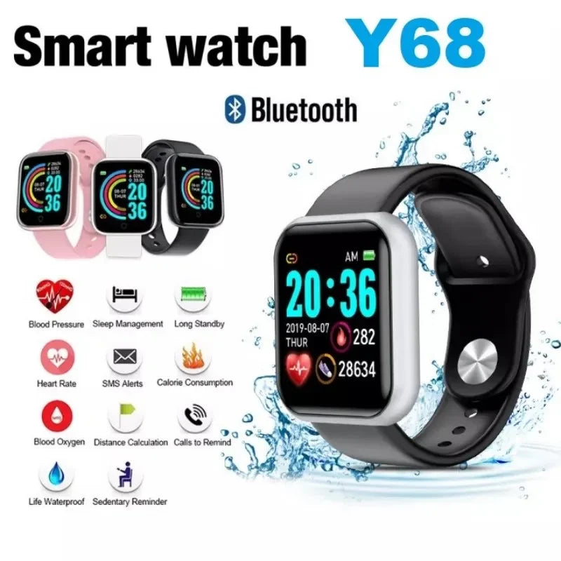 Y68 Adult Smart Watch Bluetooth Fitness Tracker Sports Watch Heart Rate Monitor Blood Pressure Smart Bracelet for Android IOS