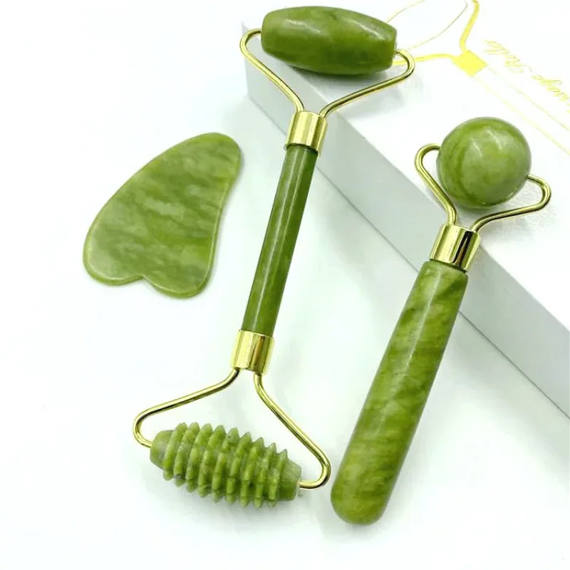 Natural Jade Massage Roller Guasha Board SPA Scraper Stone Facial Anti-Wrinkle Treatment Body Massager Health Care Tools