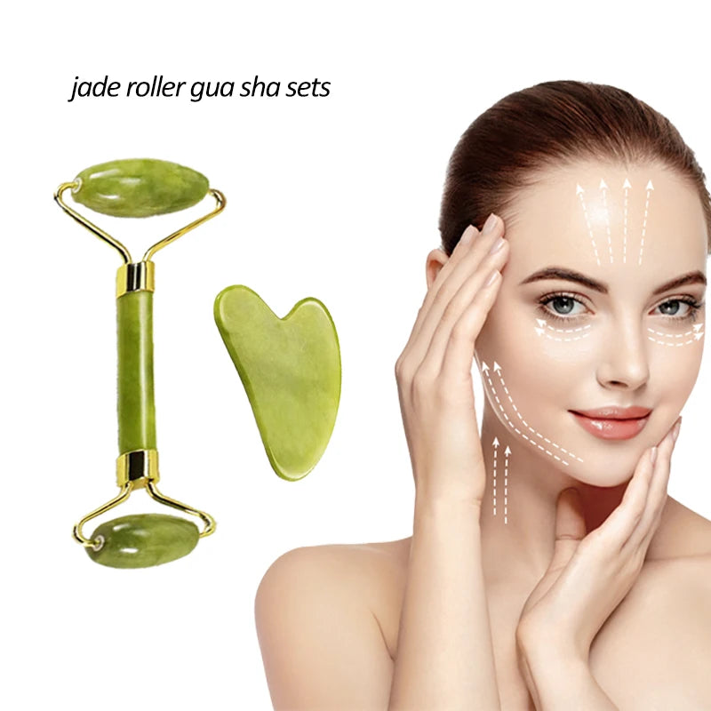 Natural Jade Face Roller Gua Sha Set Skin Care Neck Eye Massager Muscle Relaxant Relieve Wrinkles Facial Beauty Tools