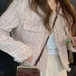 New Fashion Korean Chic Vintage Tweed Woolen Jacket Coat Women Autumn Single Breasted Plaid Tassel Office Lady Outwear