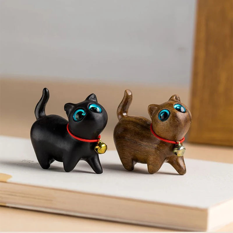 Mini Natural Wood Cat Dog Miniatures Hand-Carved Wooden Puppy Kitty Figures Room Decor Home Decoration Accessories Free Shipping